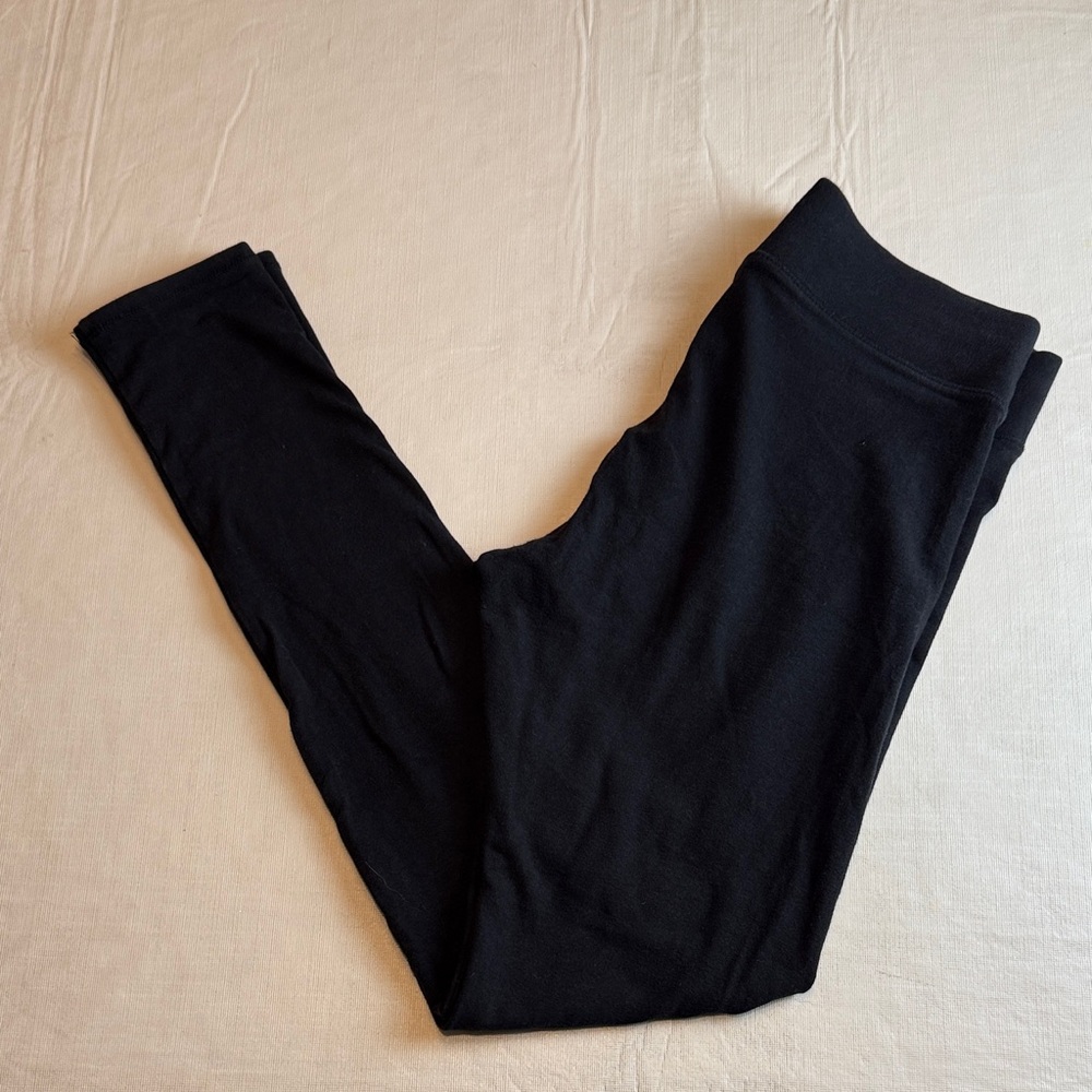 HUE Women's Black Stretch Leggings Wide Waistband Size S